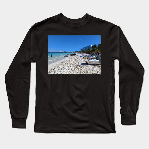 Beach at the hotel zone in Cancun, Quintana Roo, Mexico Long Sleeve T-Shirt by Kirkcov